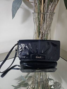 Coach Ashley Patent Leather Wristlet Clutch in Navy